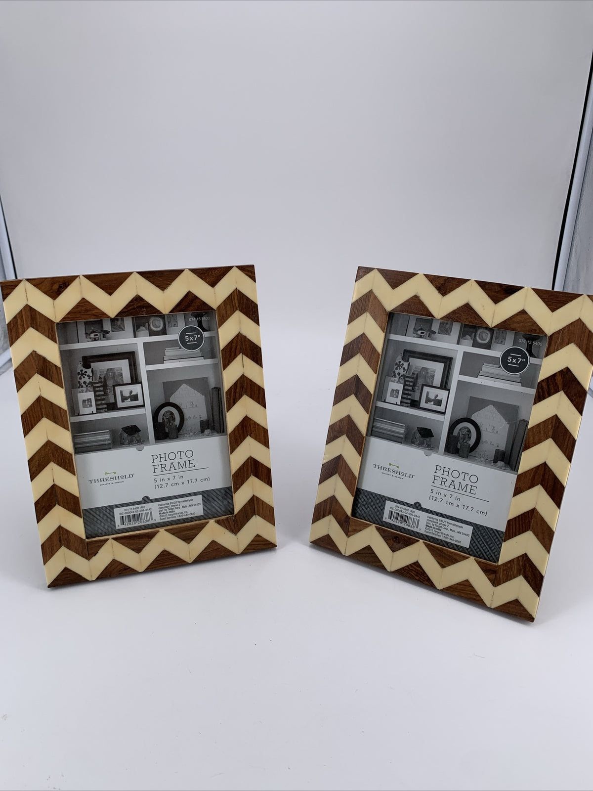 Lot of 2 Threshold Photo Frames. 5x7" Wood Chevron Zig Zag Pattern NEW