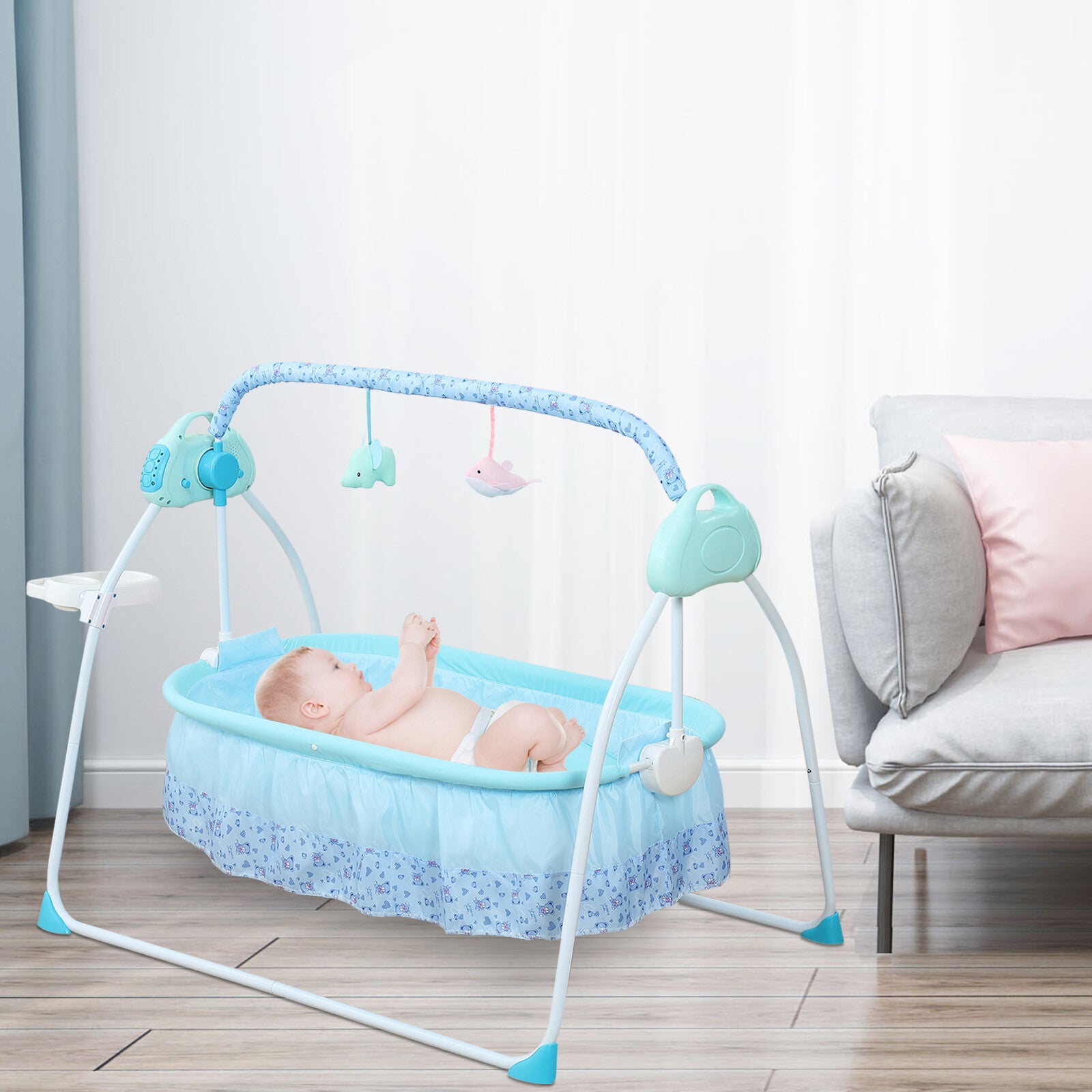 Electric Baby Crib Cradle Infant Rocker Bluetooth Auto Swing Newborn Sleep