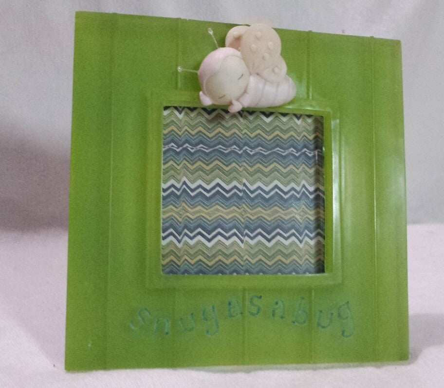 Snug as a Bug Polyresin/ Ceramic Baby Picture Photo Frame Green Yellow Butterfly