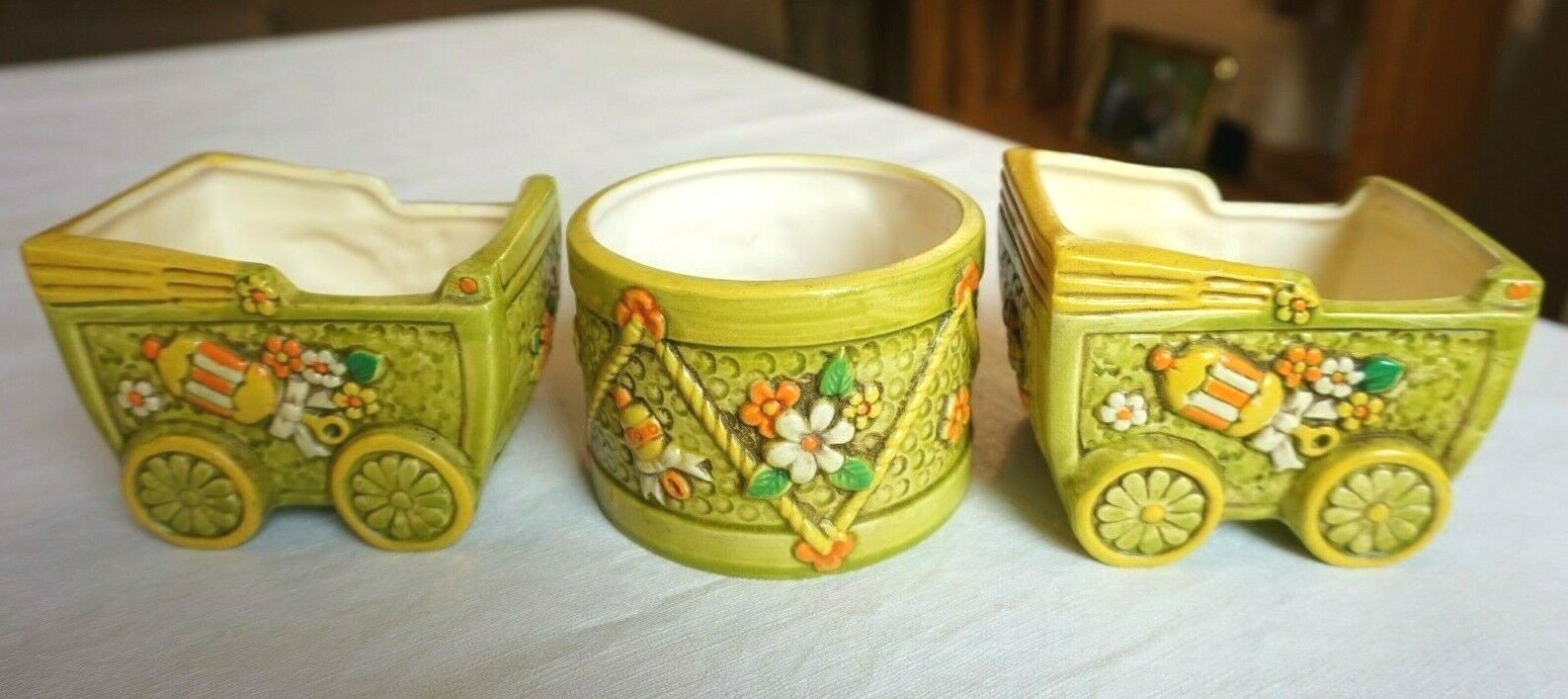 Vintage 1970s D-Ann Imports New Baby Nursery Ceramic Planters Original Labels