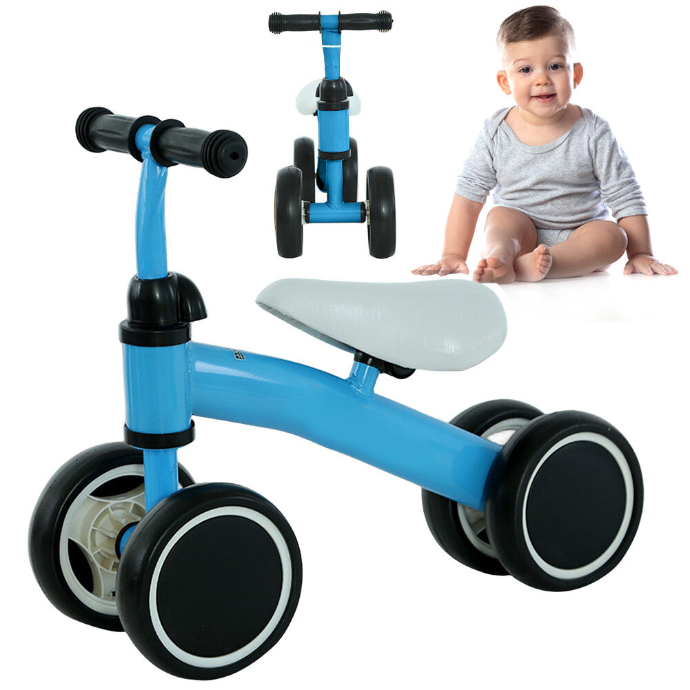 Baby Balance Bike Ergonomic Seat 4 Wheels for First Birthday Gift (Blue)