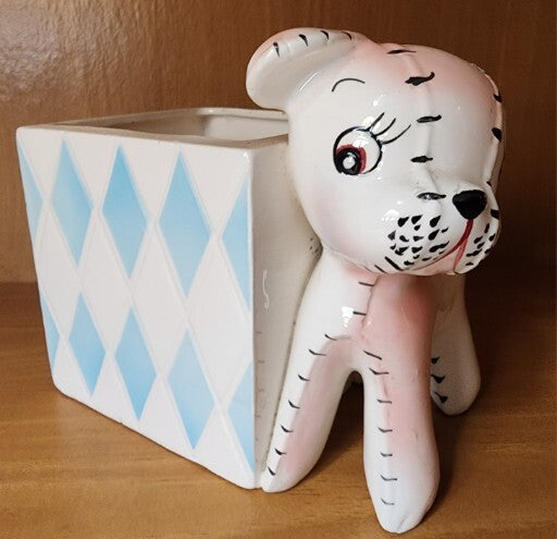 BABY NURSERY PINK   PUPPY PLANTER  GRANT CREST HAND PAINTED JAPAN VINTAGE 