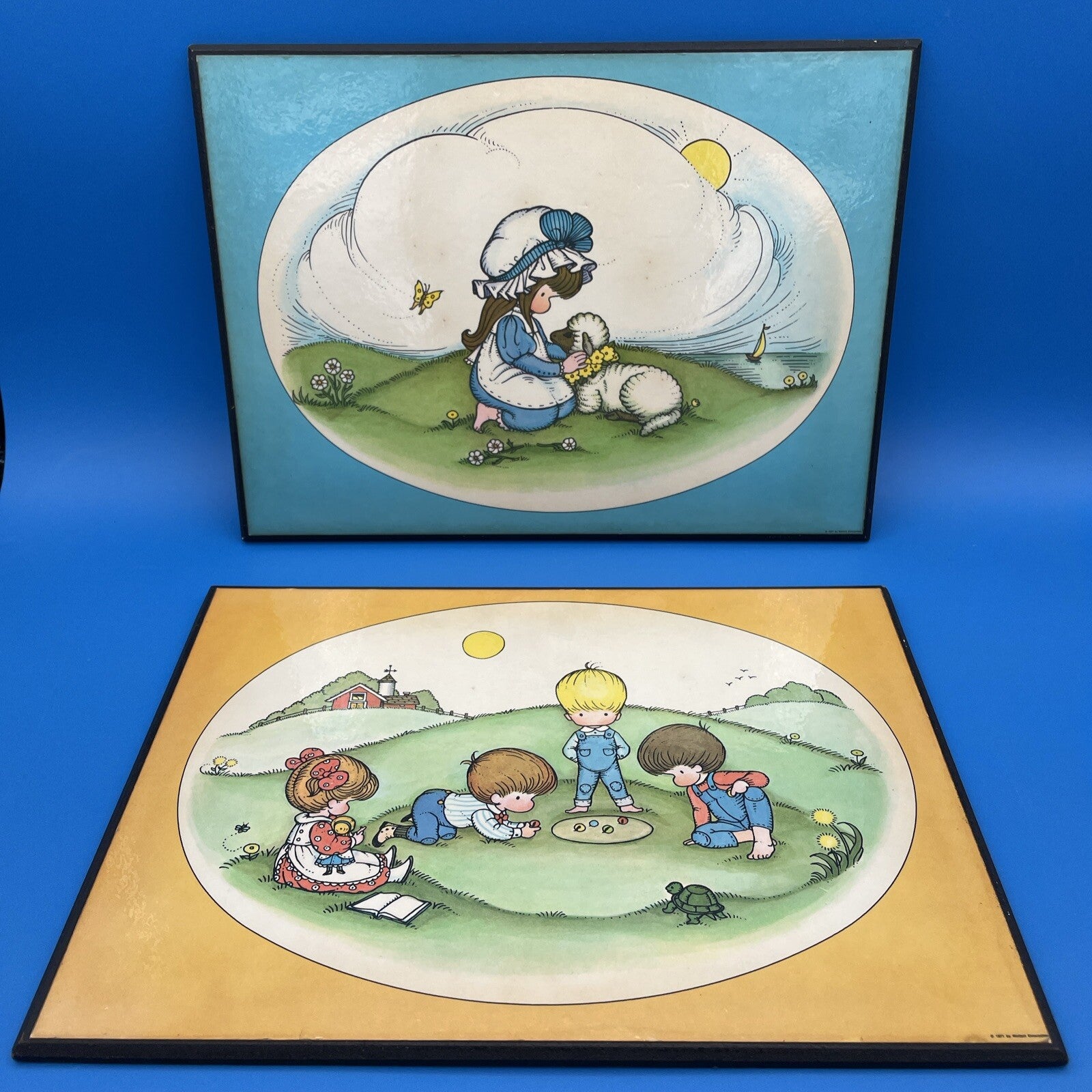 Mary & Little Lamb Playful Nursery Rhyme Wall Decor 2 Pictures 1971 JW Anglund