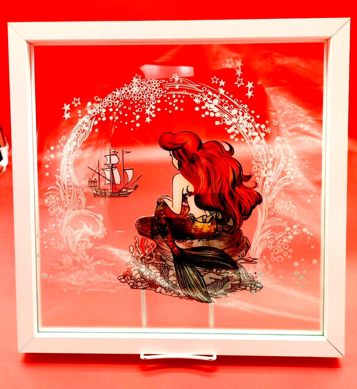 The Little Mermaid Ariel Glass Wood Hanging Wall Decor 14  x 14" Disney