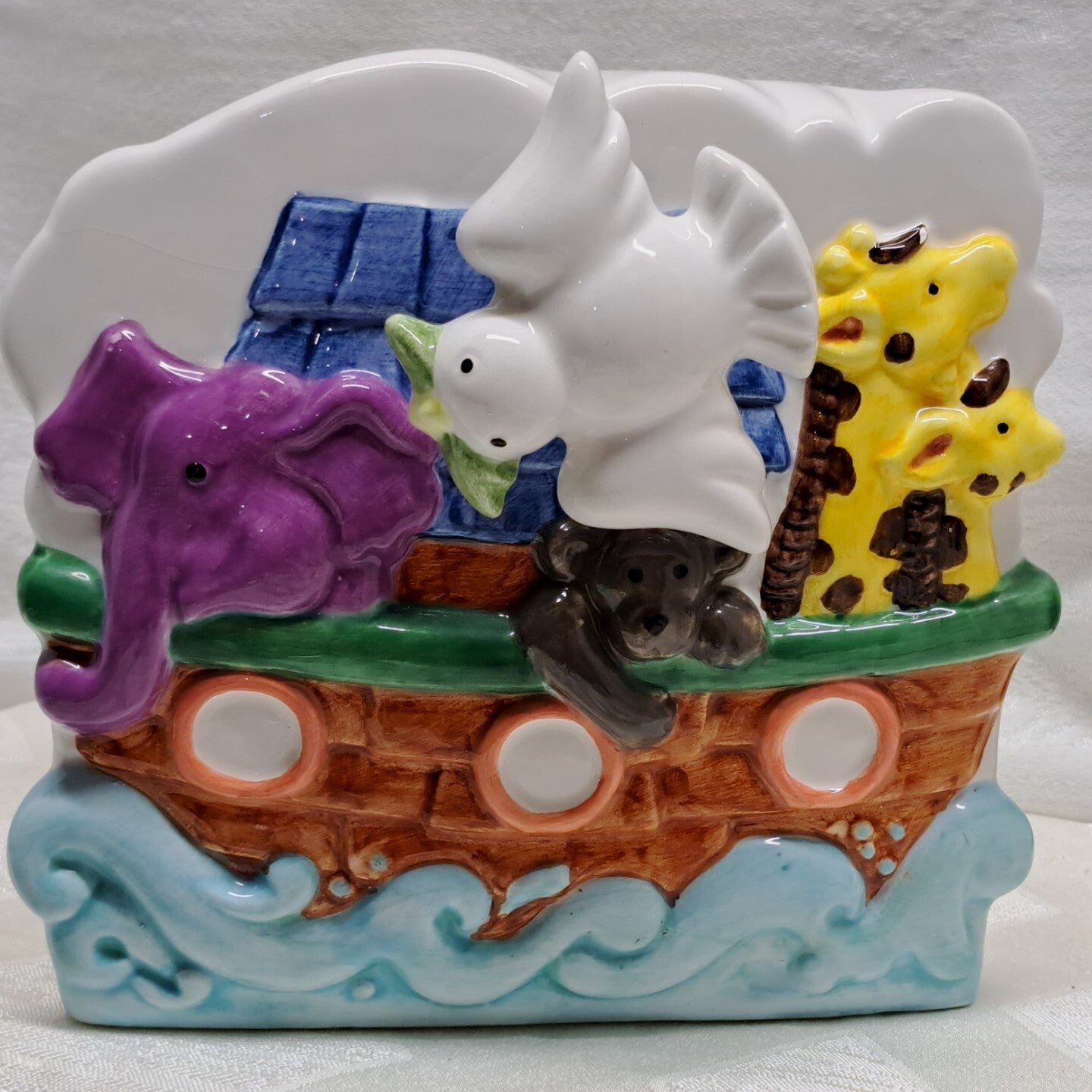Vtg Music Box Baby Wipe Holder Planter Noahs Ark Plays Tune Sankyo