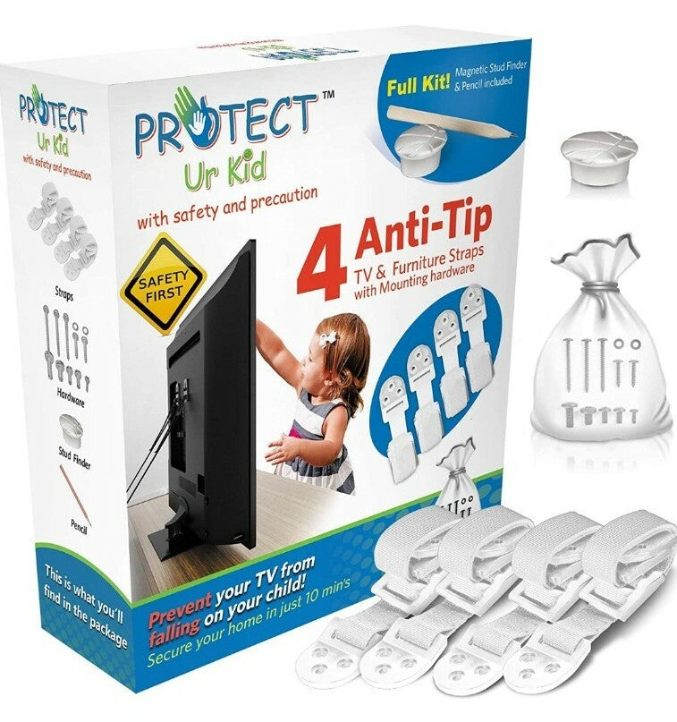 Anti Tip Furniture Anchor & TV Straps w/Ultra-Strong Mounting Hardware & Safety