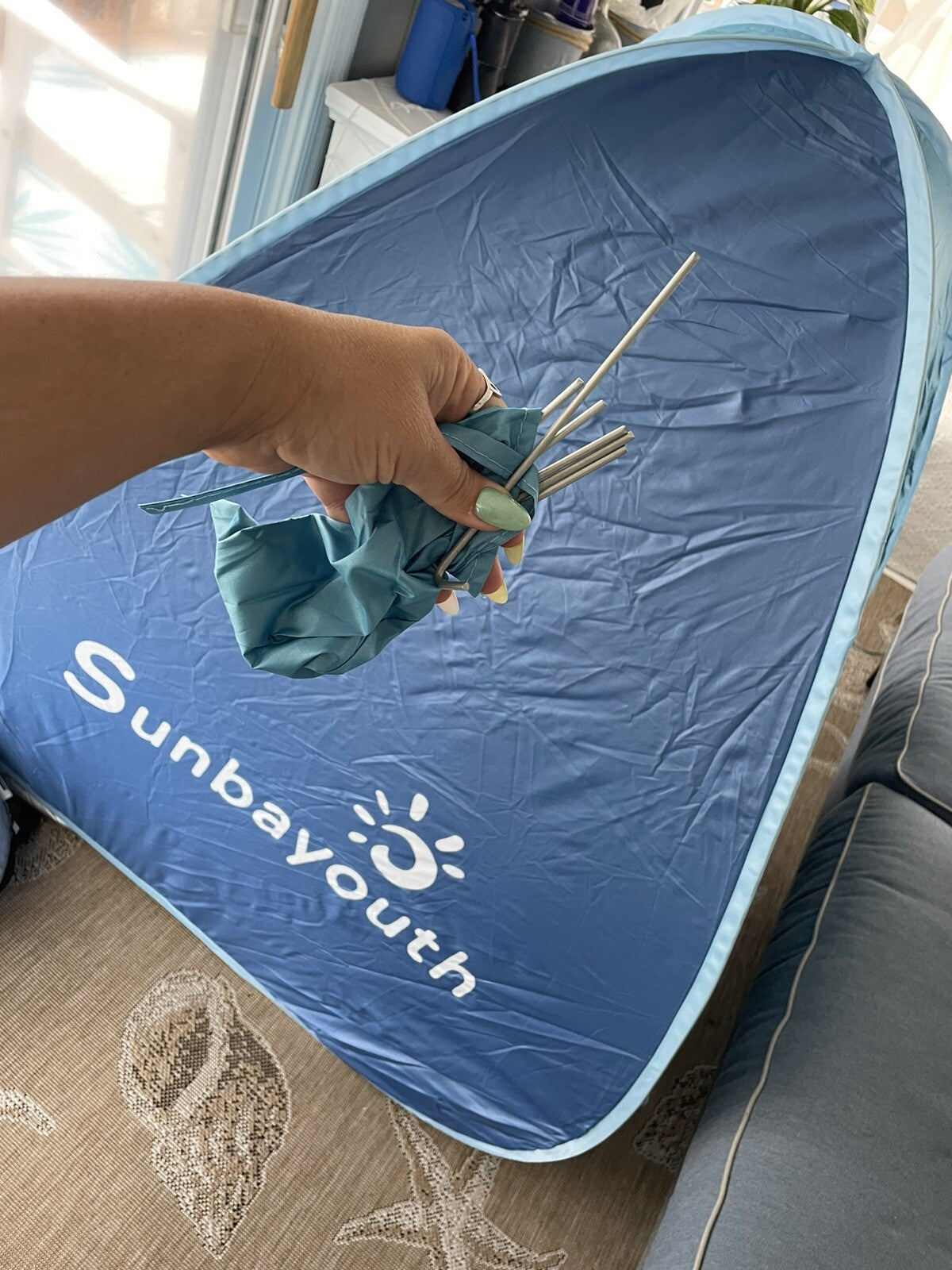 Beach tent blue pop-up sunshade UV protection cover SunbayYouth park play yard