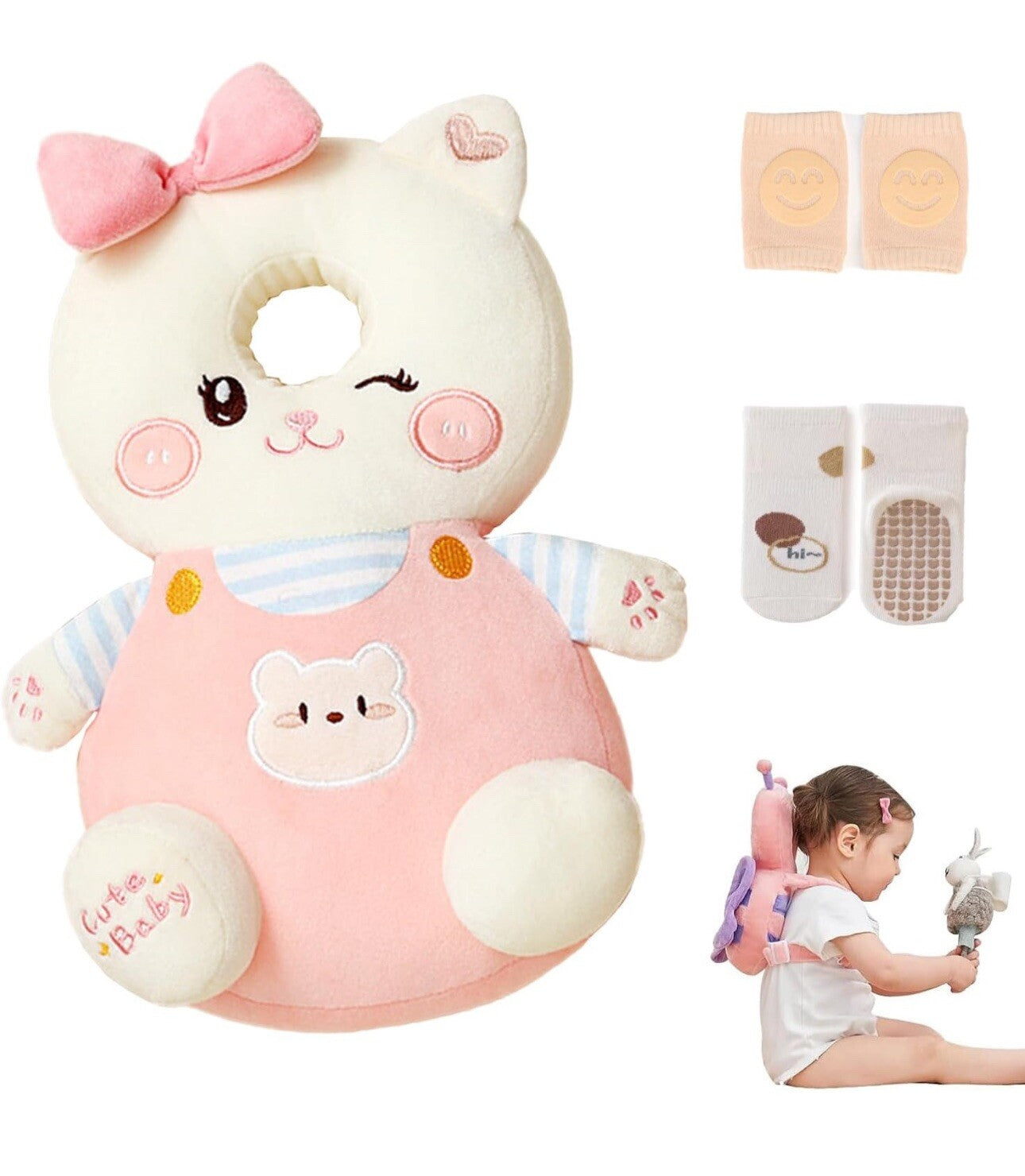 Cute Head Safety Protector Pad Baby Toddler Walker Infant Backpack Cushion (Cat)