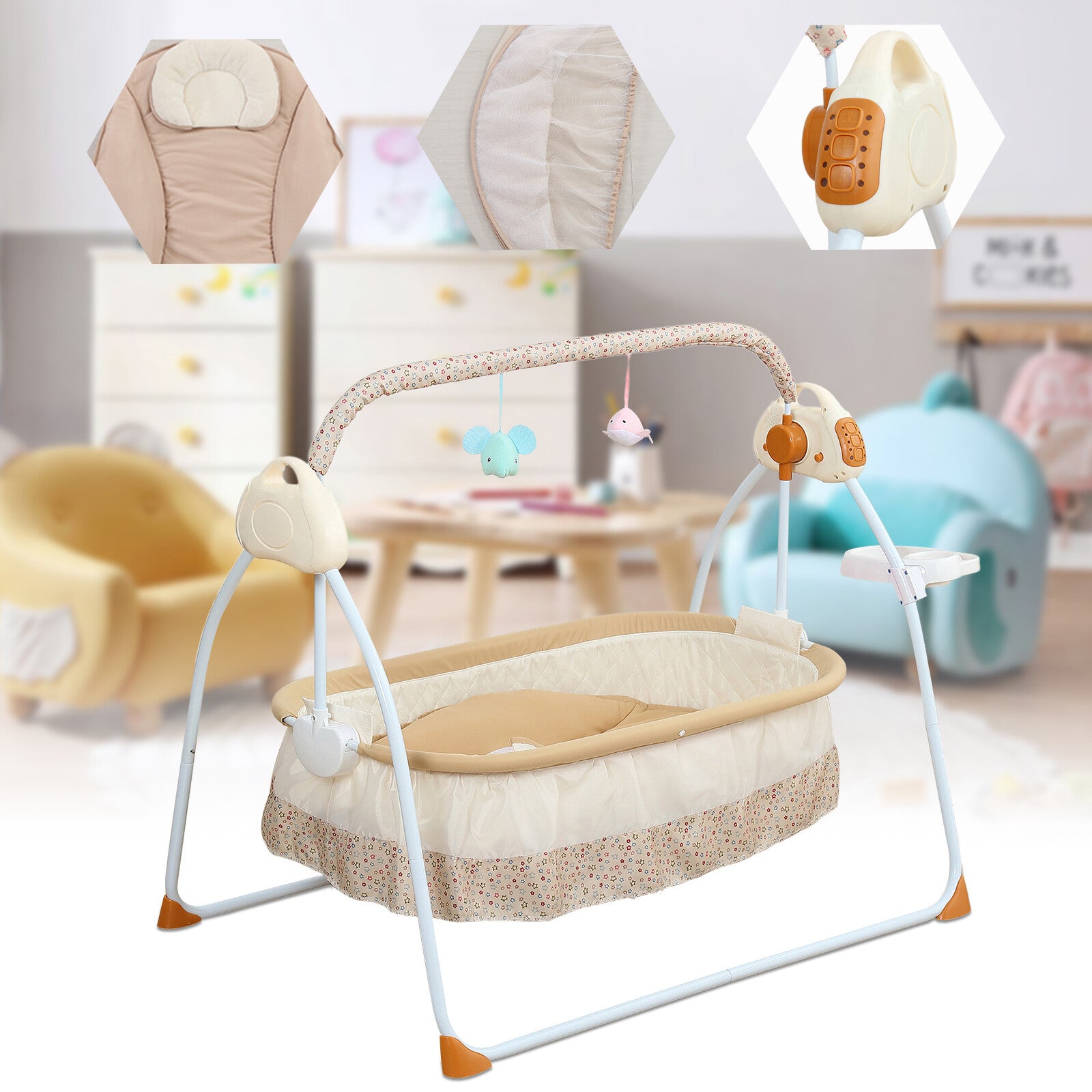 Electric Baby Crib Cradle Infant Rocker Auto Swing Baske Sleep Bed +Bluetooth US