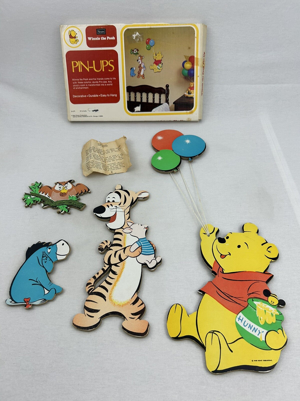 Vtg Sears Winnie-The-Pooh Walt Disney Pin-Ups Wall Decor Nursery Baby Room