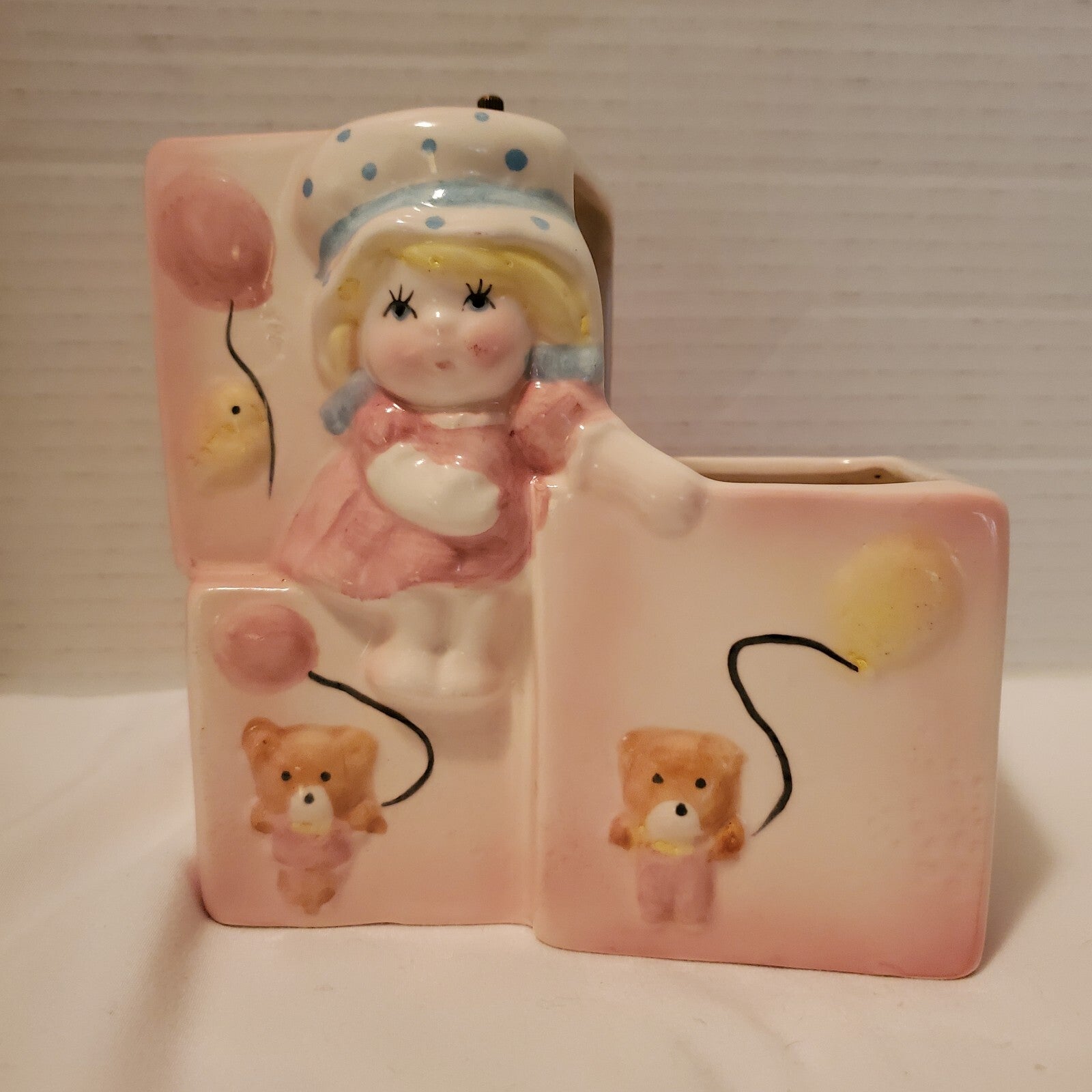 Vintage Rubens Originals Japan ABC Block Baby Nursery Planter Pink 