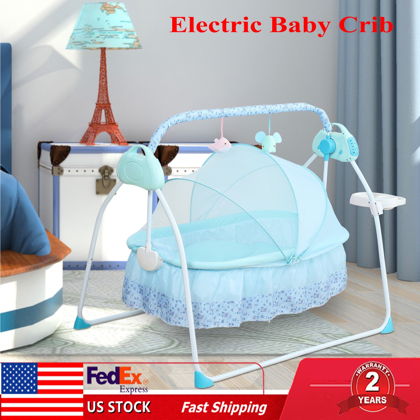 Electric Baby Crib Cradle Bluetooth Infant Rocker Auto-Swing Infant Sleep Bed
