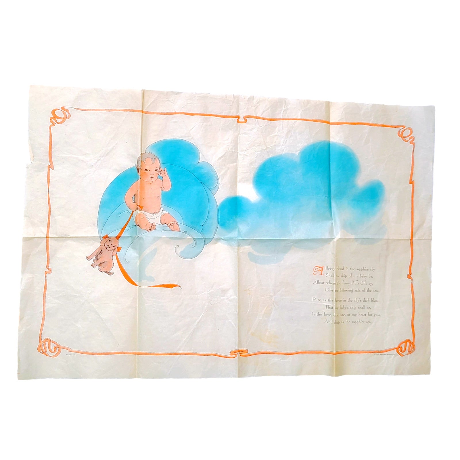 GORGEOUS Vintage 1930 Baby Wall Illustration 16x24" Antique by Earnshaw Knitting