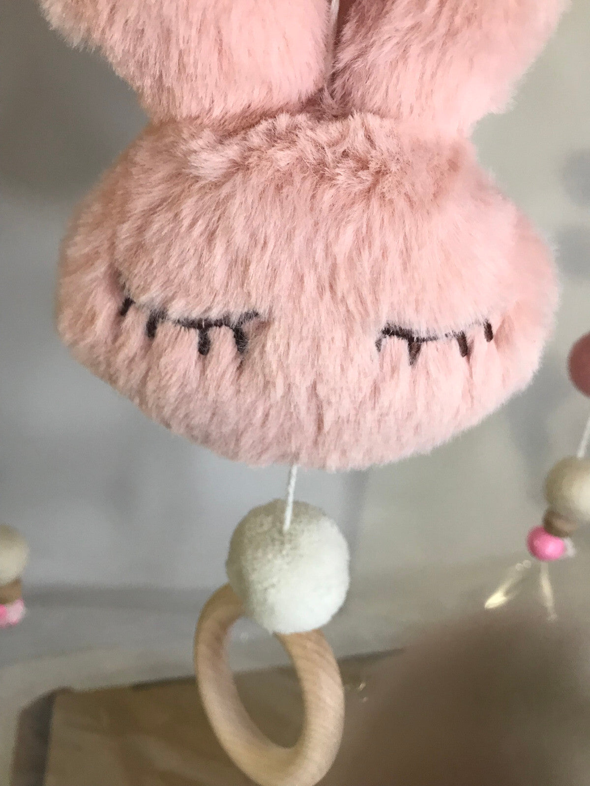 Baby Crib Mobile Wooden Infant Mobiles Nursery Felt Bunny Stars Pink Grey New