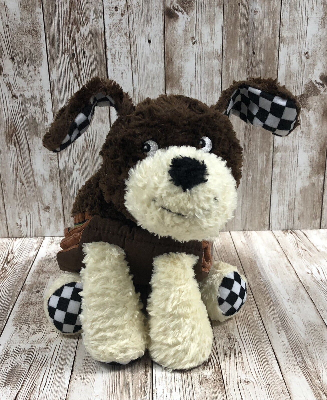 2004 Soft Play Brown & Cream Plush Dog Shaped Fabric Cloth Book Baby Toy