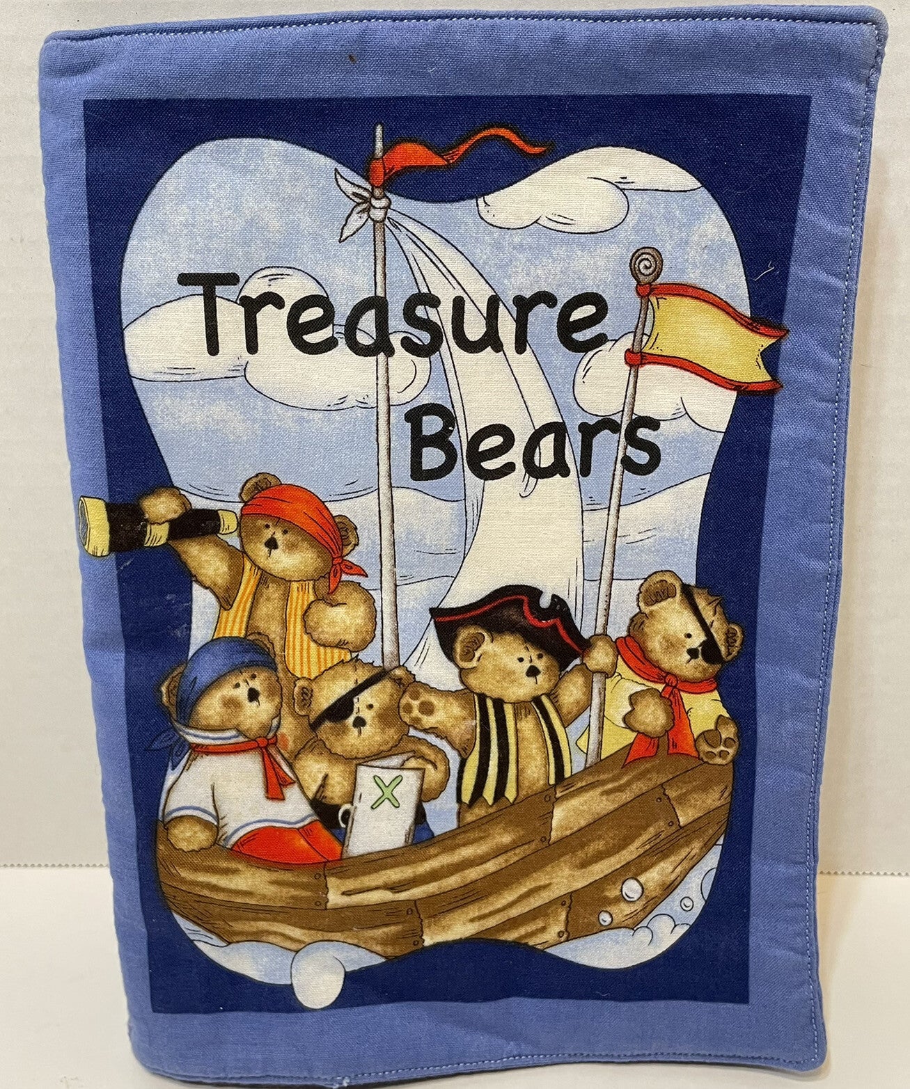 Vintage Handmade Teasure Bears Fabric Childrens Book 9.5 x 7 inches
