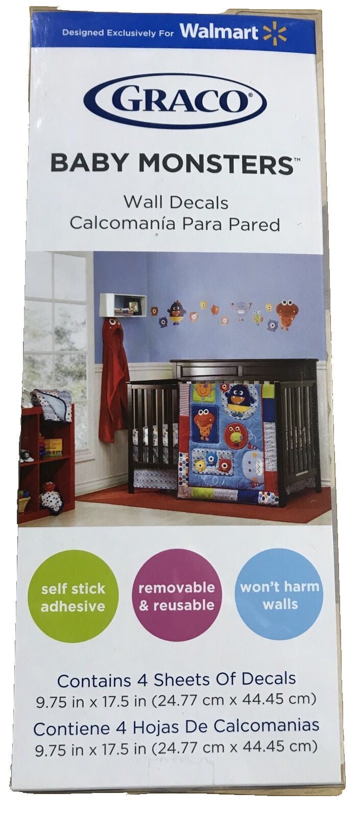 GRACO, SELF STICK BABY MONSTERS WALL DECALS - NEW IN BOX