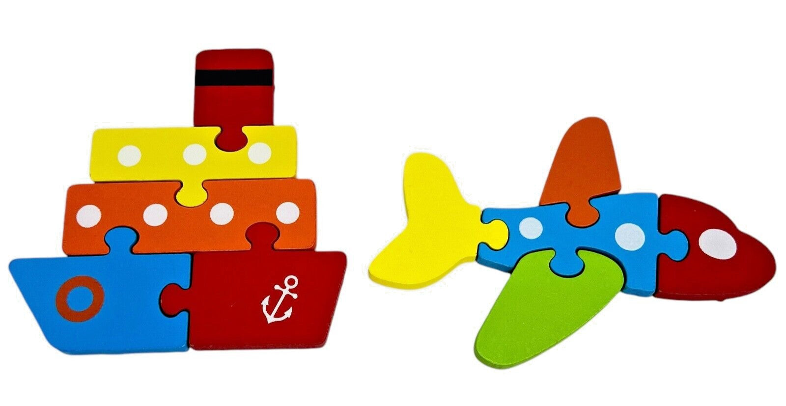 Wooden Jigsaw Puzzle Learning Educational Toy 3D Airplane Ship Multicolor
