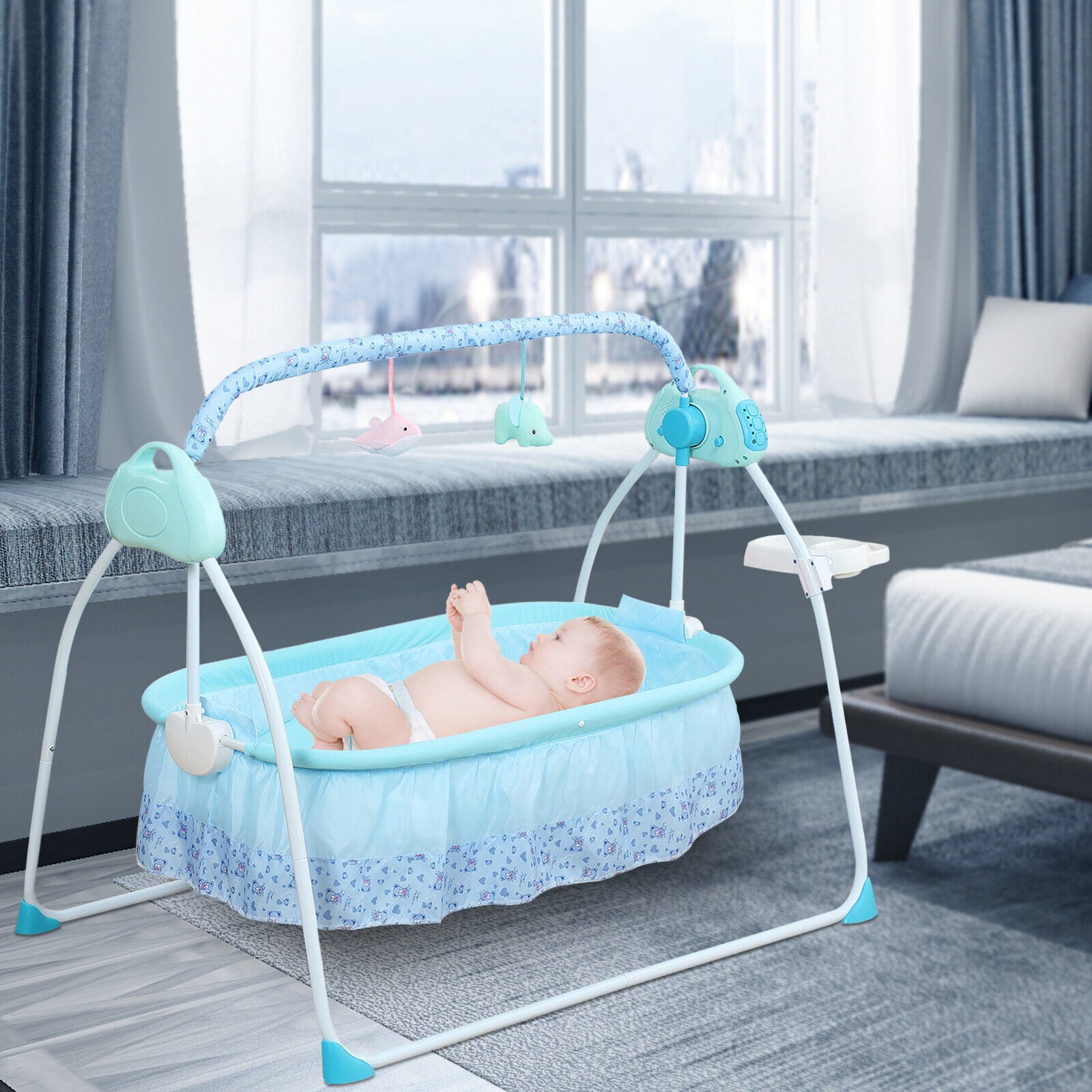 Electric Swing Bed Baby Cradle Crib Infant Rocker Cot Bluetooth Infant Rocker