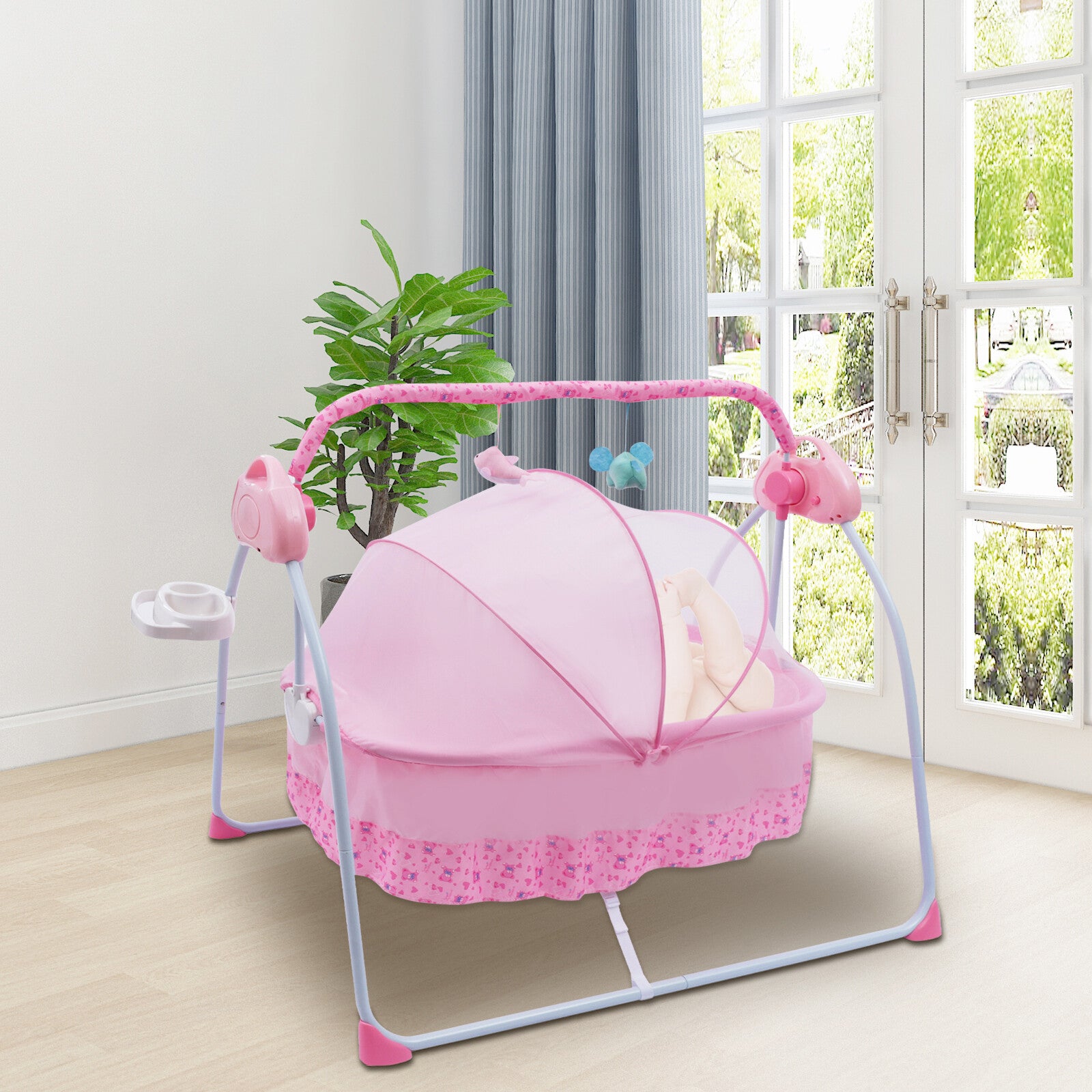 Electric Baby Swing Bed Crib Cradle Infant Rocker Basket Bedside Bassinets+Music