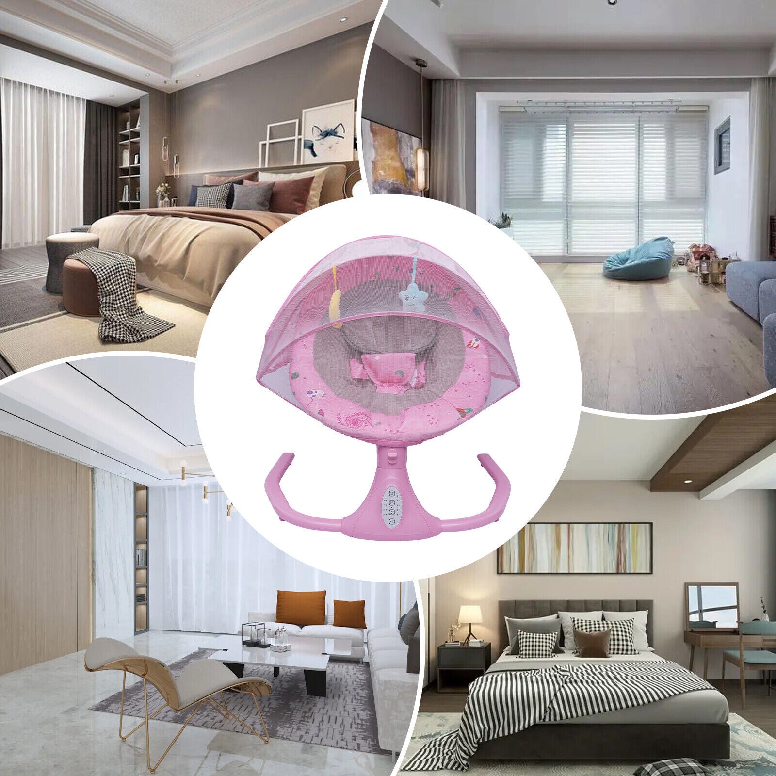 Electric Baby Bouncer Swing Infant Newborn Bluetooth Music Cradle Rocker Chair 