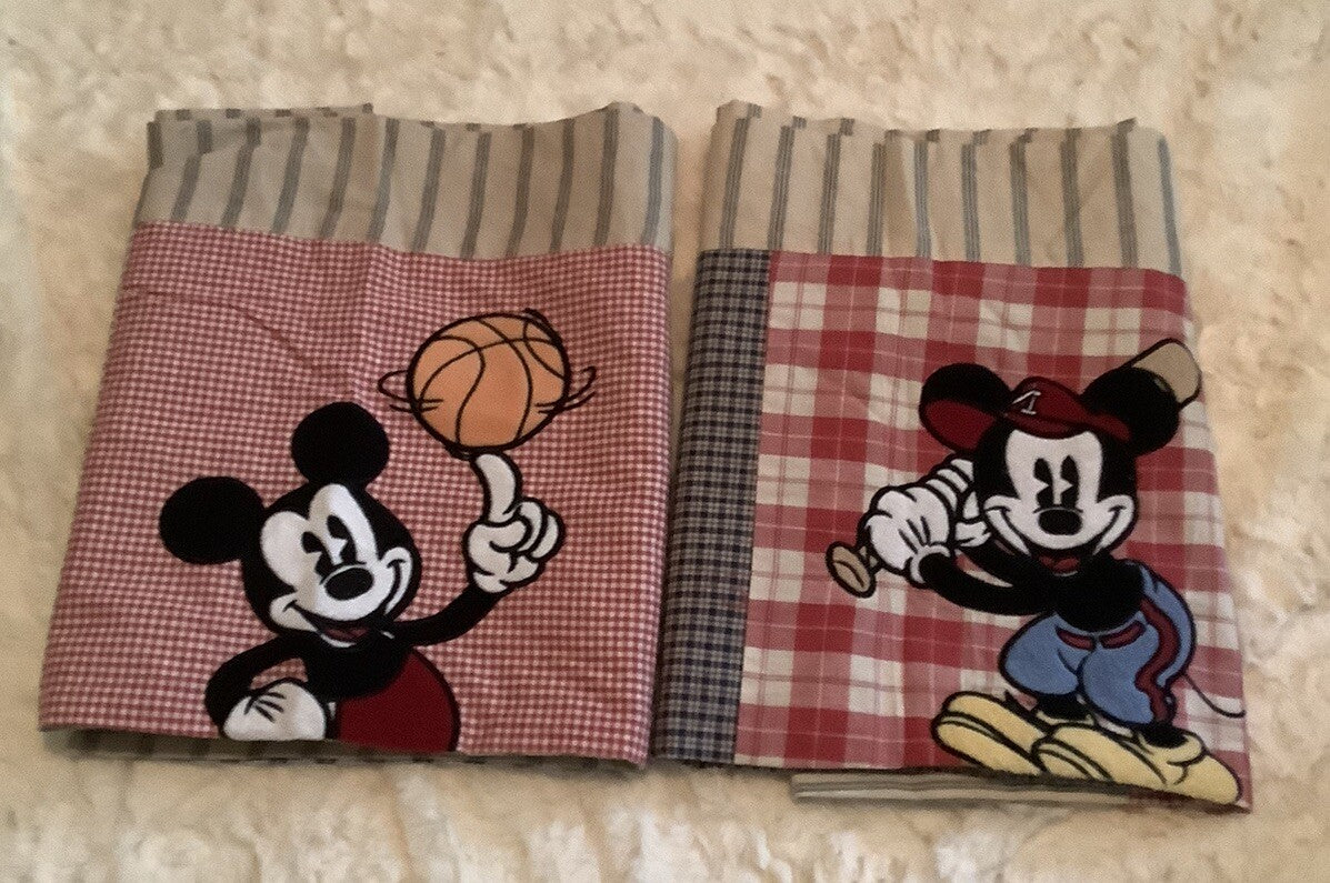 Mickey Mouse Curtain Valance Sports Baseball Basketball  Set of 2 - 58" x 13"