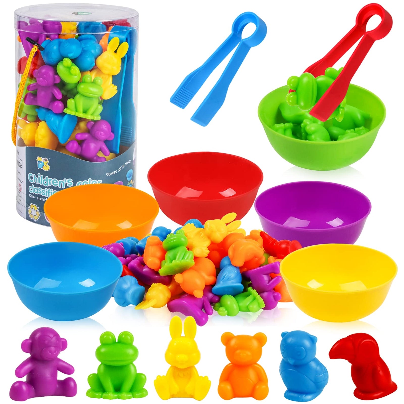 TSYAN 36PCS Counting Animals Matching Games Sensory Toys with Sorting Bowls P...