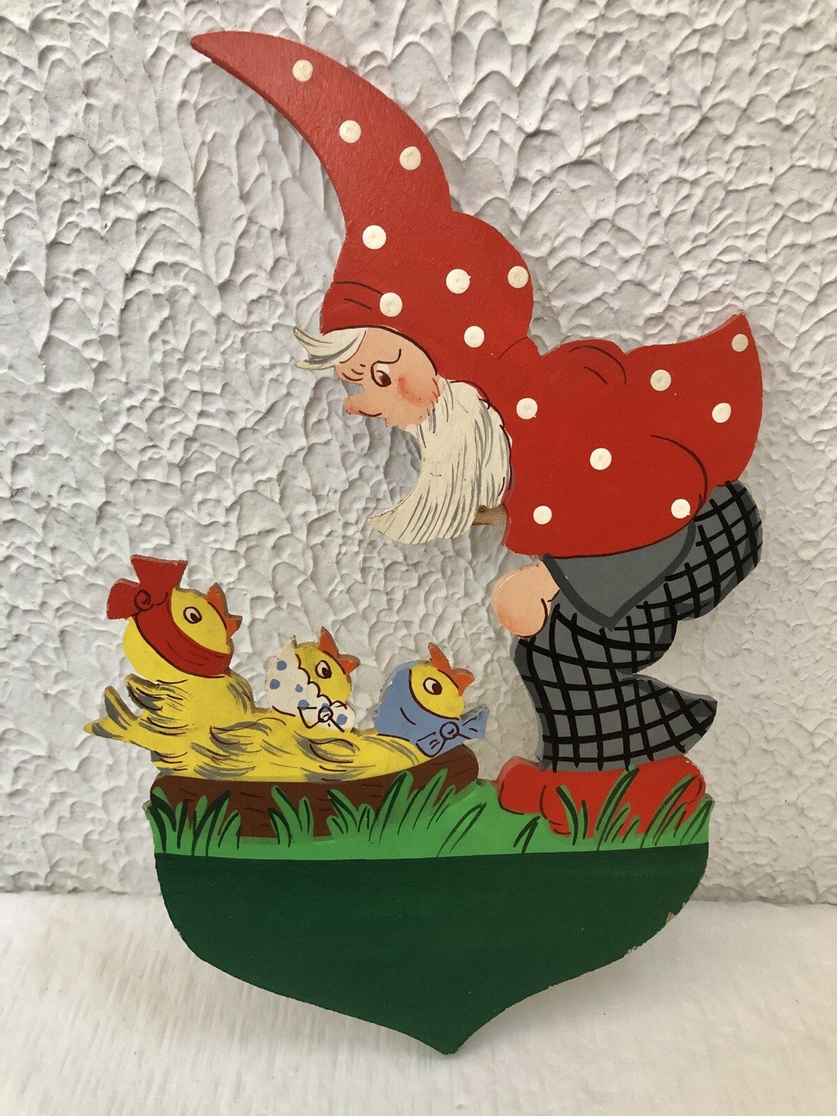 Vintage Gnome & Chicks Chickens Wood Nursery Wall Decor Erzgebirge? Germany