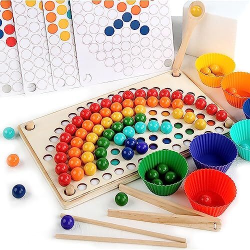 JOYPLAY Store Wooden Pegboard Beads Game Rainbow Color Board Games Puzzle Boa...