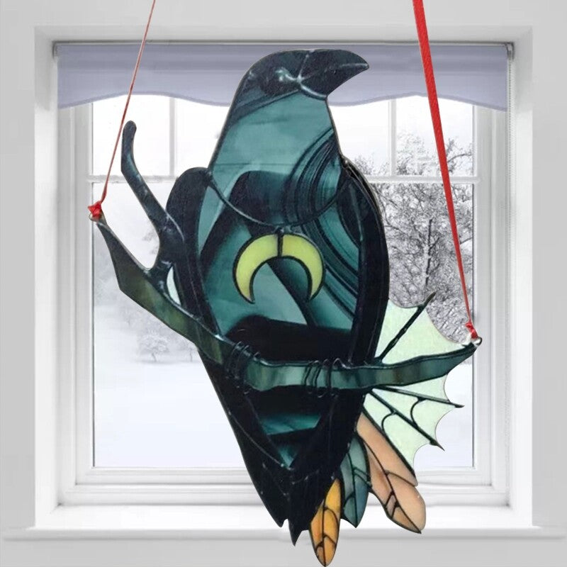 Mysterious Crow Witch Ornament Stained Black Bird Window Wall Decor
