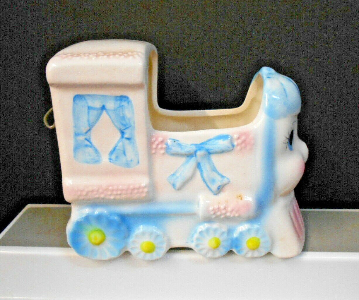 Vintage Ceramic Nursery Train Planter Music Box 