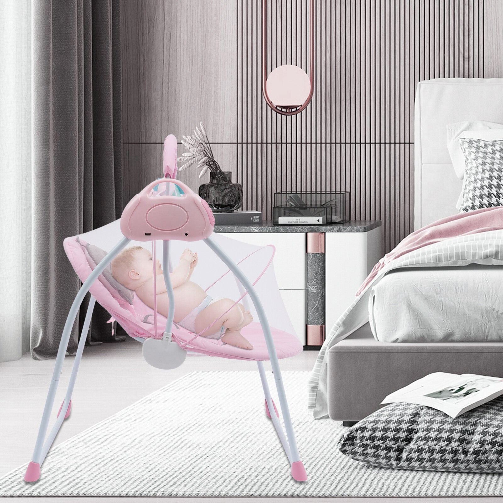 Pink Electric Baby Safe Soothing Swing Rocking Chair Adjustable Speed Washable