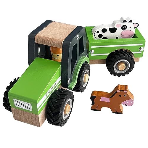 WoodenEdu Wooden Tractor Toys for Toddlers 1-3 Baby Vehicle Toys Hand Push Ca...