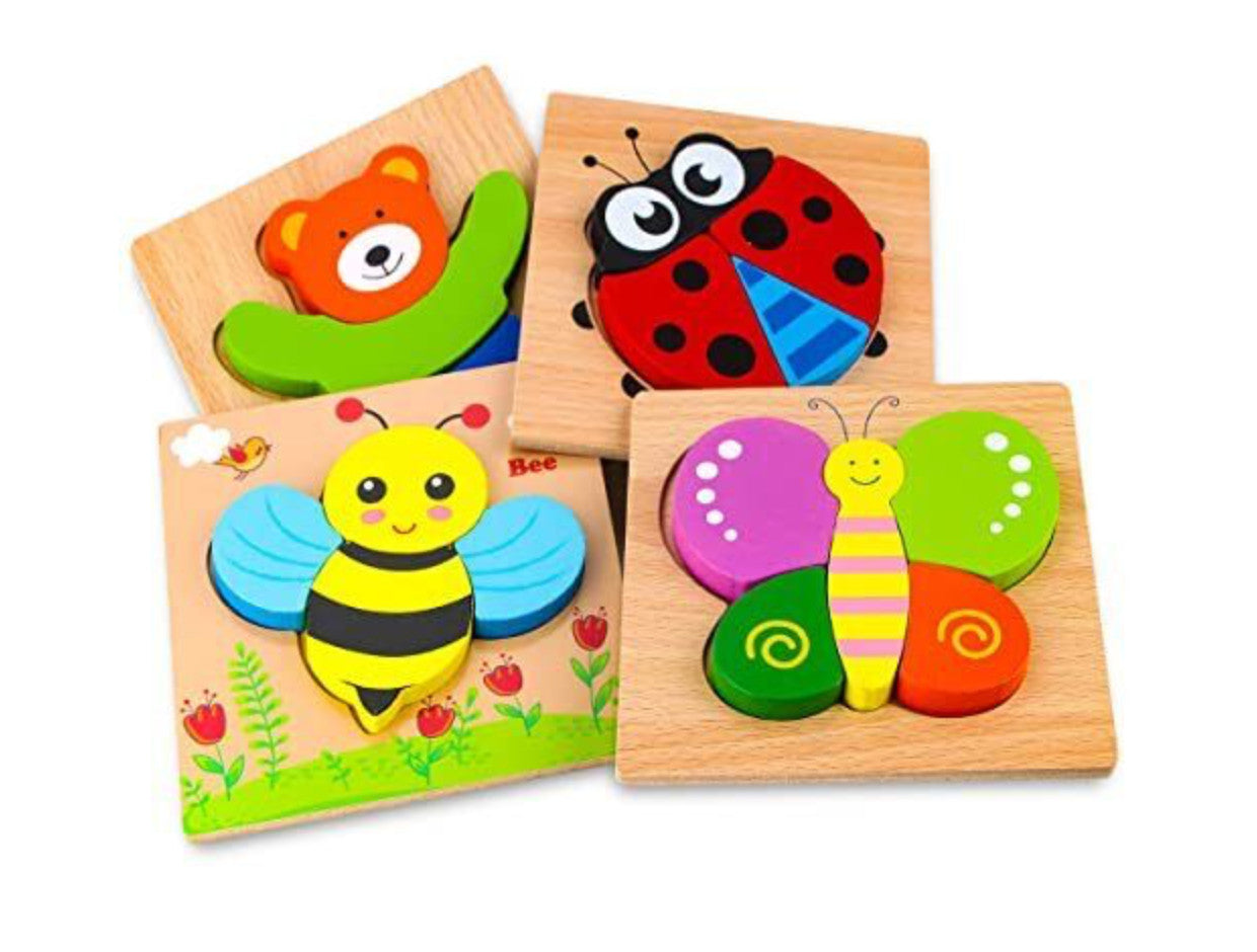 New SKYFIELD S/4 BPA FREE Wooden Animal Puzzles Toddlers 12M+ Up Educational NIB