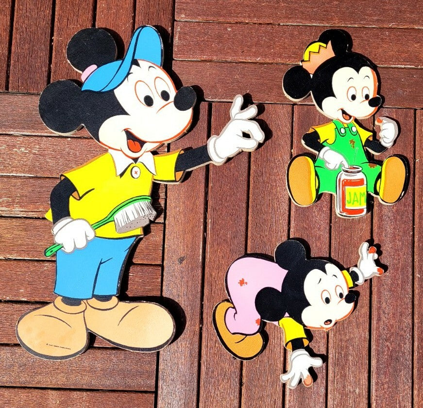 Vintage Cardboard Nursery Wall Decor Mickey Mouse 3 Pieces Thick Cardboard