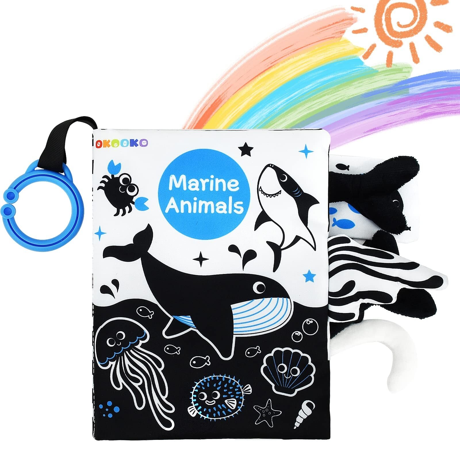 Soft Baby Book Black and White High Contrast Marine Animals Tails Book Bath B...