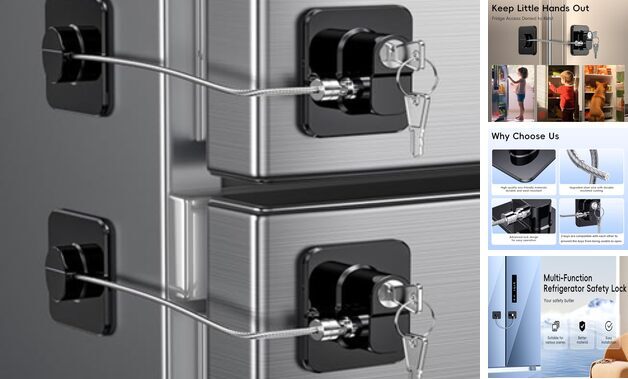 2 Pack Refrigerator Locks with Keys for Kids, Toddlers and 2 pcs Black Lock