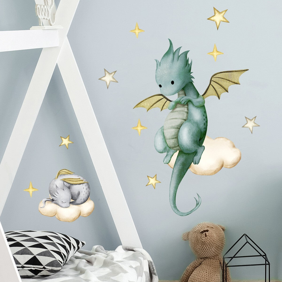 Flying Dragon Baby Wall Decal Star Moon Sticker Nursery Kids Children Room Decor