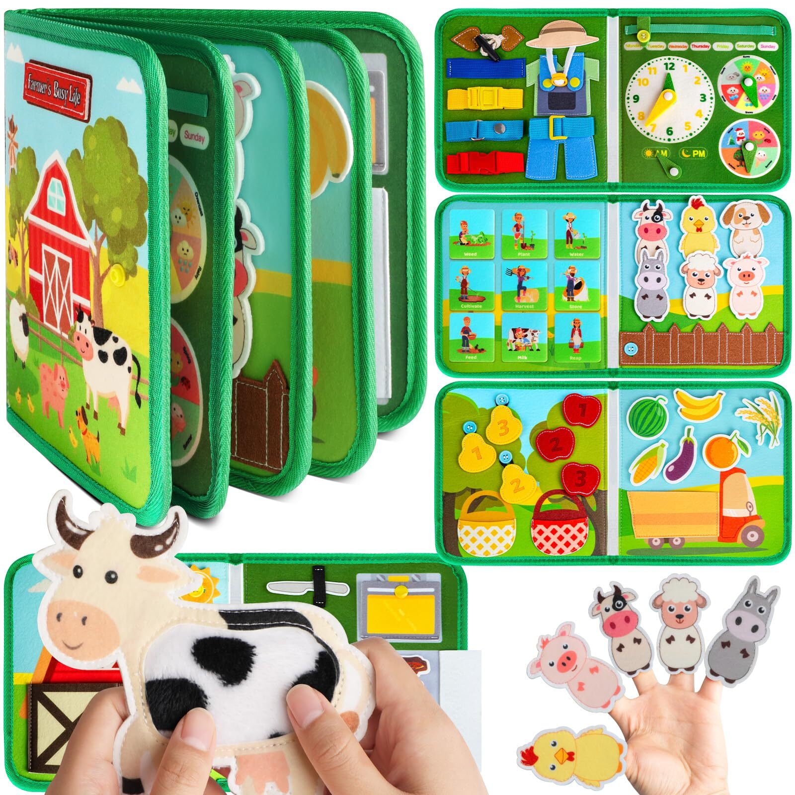 Toddler Busy Board Montessori Toys for 1 2 3 4 Year Old - Farm Busy Book Educ...