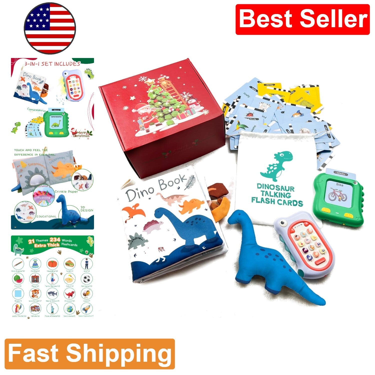 Dinosaur Gift Set - Talking Flashcards - Interactive Phone Toy - Baby Book