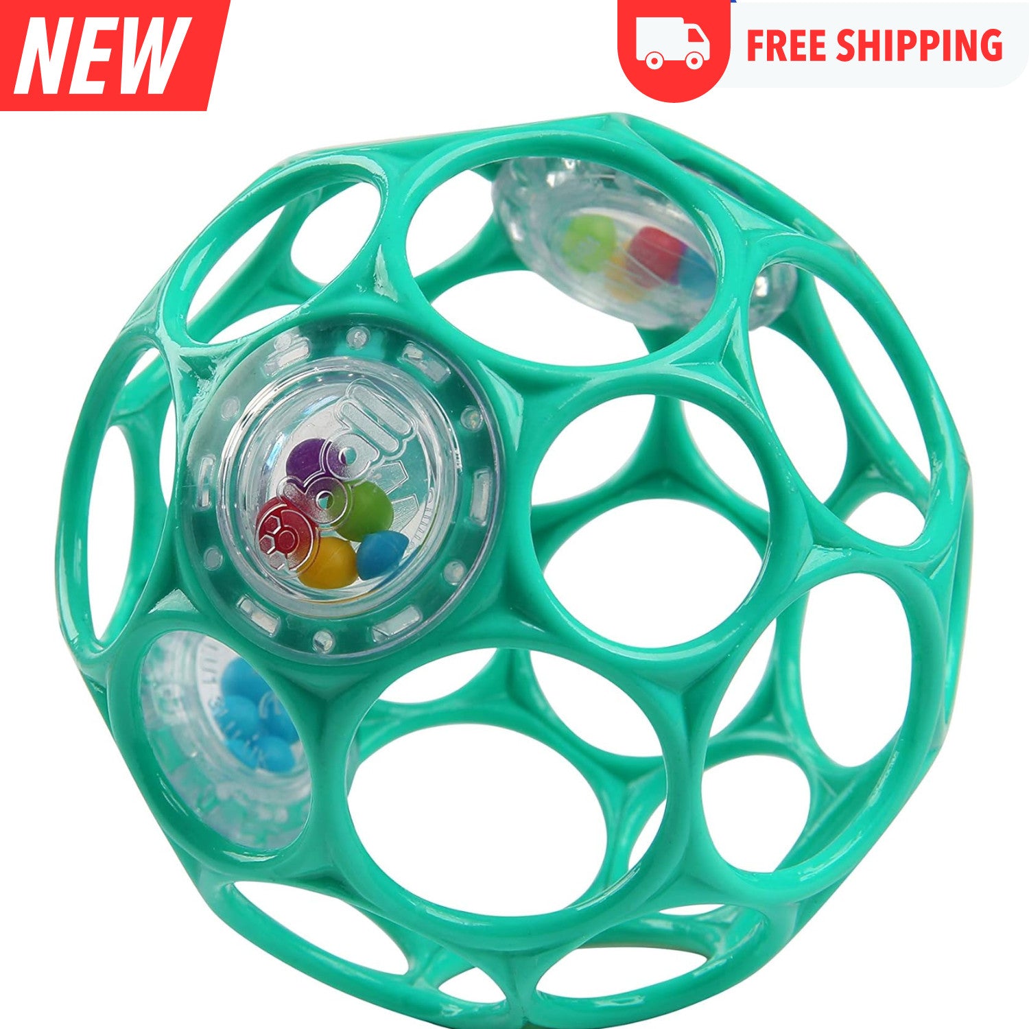 Bright Starts Oball Easy-Grasp Rattle BPA-Free Infant Toy in Teal, Age Newborn a