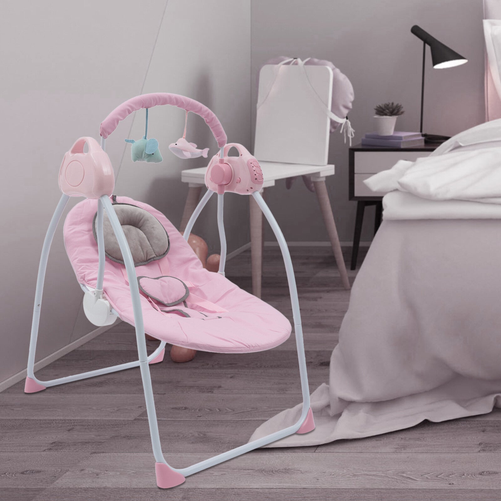 5V Electric Baby Rocking Chair Infant Music Swing Cradle Pink Sway Bouncer