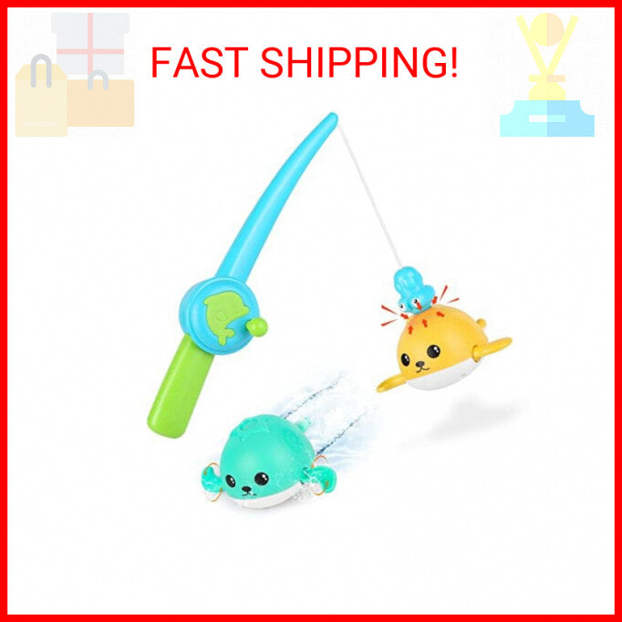 KINDIARY Bath Toys, Magnetic Fishing Games with Wind-up Swimming Whales, Water T