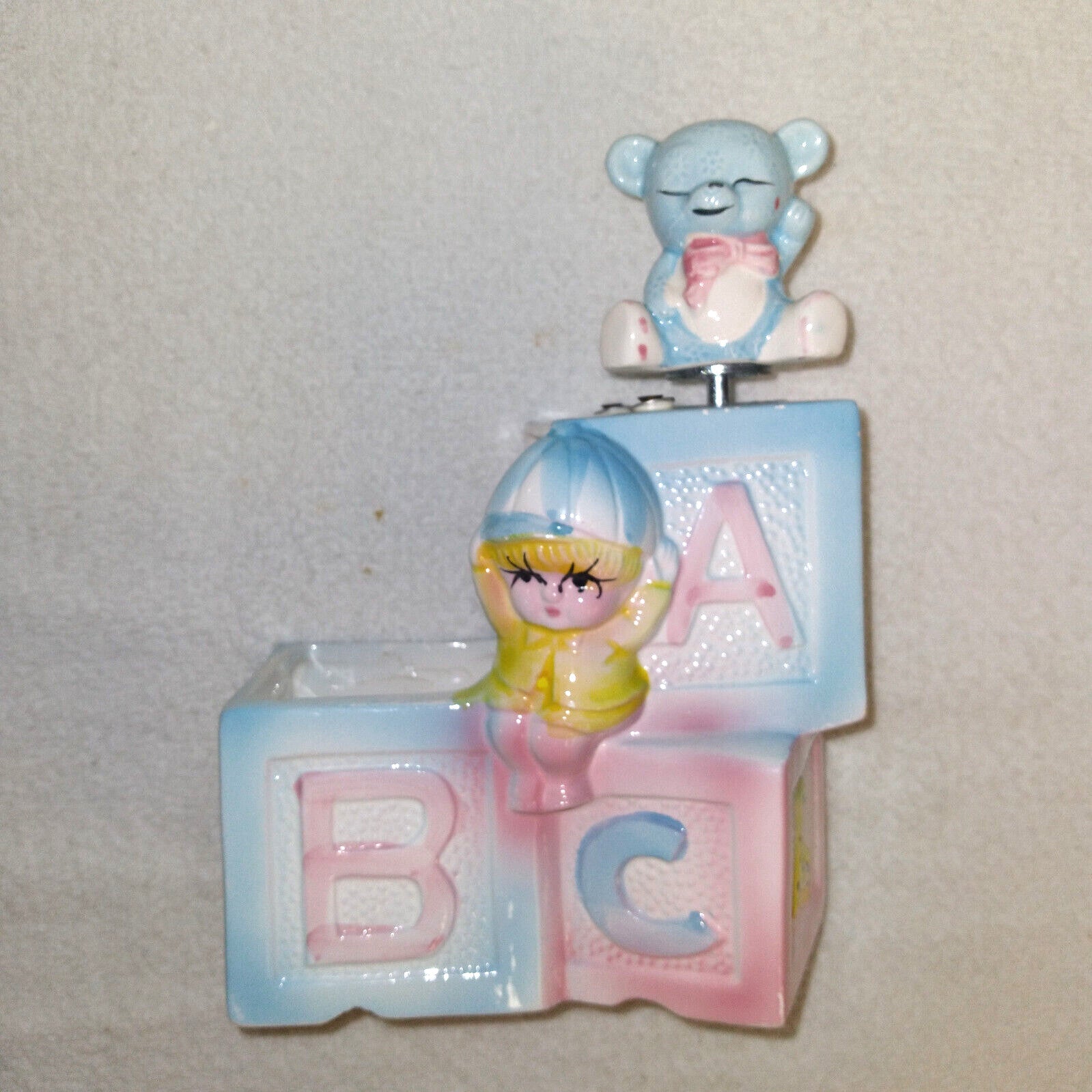 RUBENS Originals Ceramic Boy or Girl Baby ABC Blocks Planter Music Box 7-1/2"