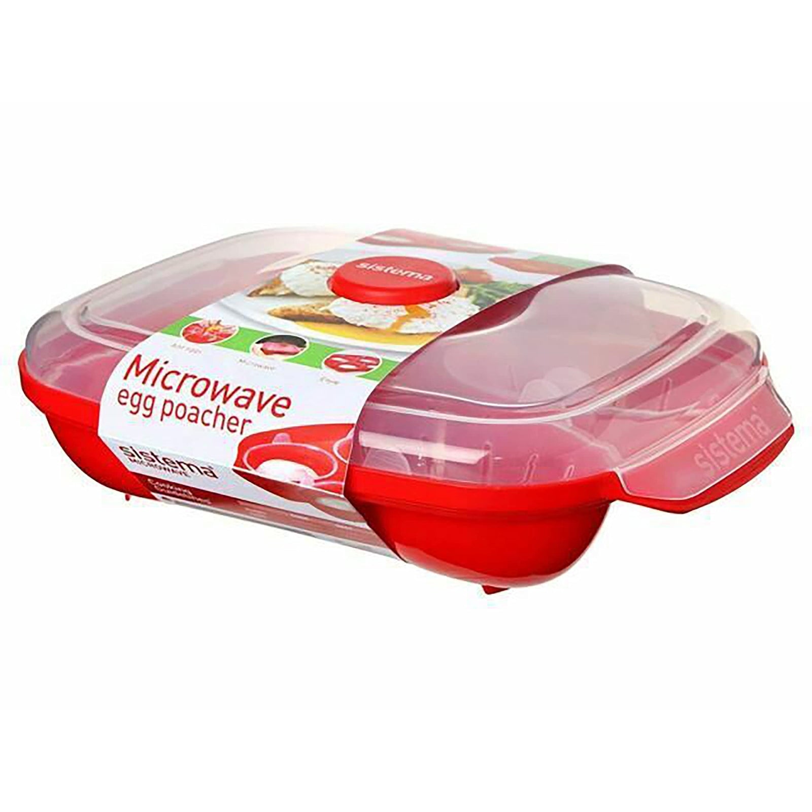 Sistema Microwave Poacher for up to 4 Eggs, Red/Clear, 28.7 x 20.5 x 8.4 cm