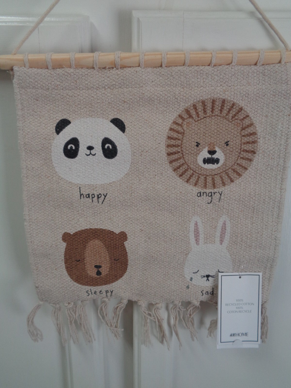 Kids Wall Decoration Woven Cotton Animal Print w/ Dowel Hanging NEW!