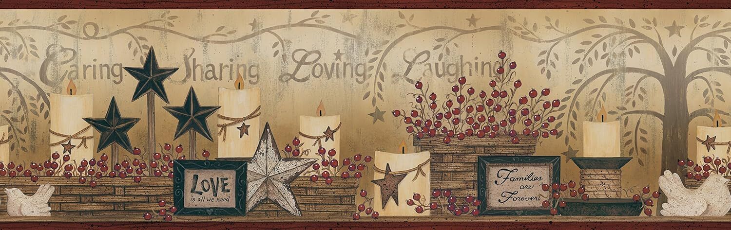 Chesapeake CCB2281 Country Caring Candles Dark Red Border 