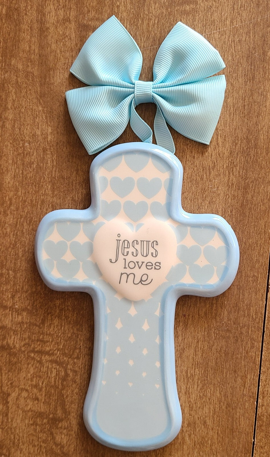 Grow In Grace Baby Boy Jesus Loves Me Cross Nursery Wall Decor, Blue.