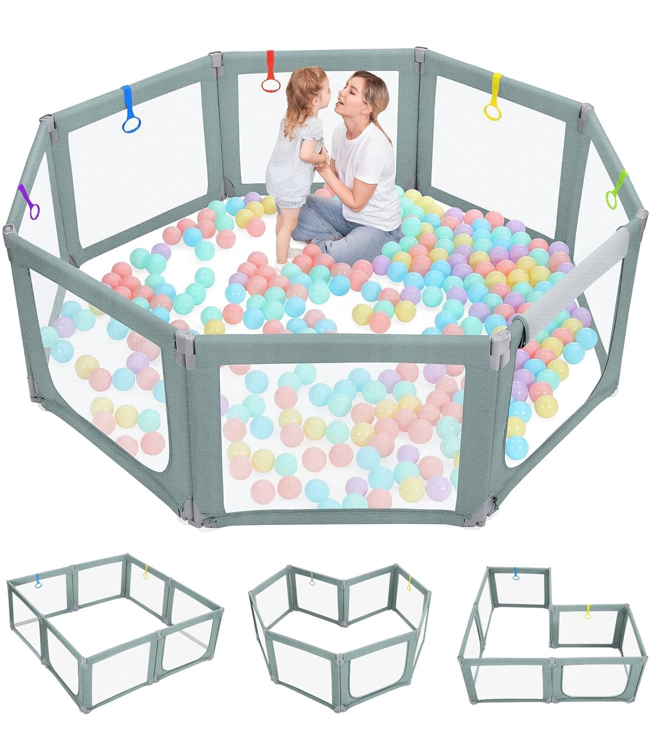 Foldable Baby Playpen, 71"×69" Play Pens for Babies and Toddlers, Safe w Gate