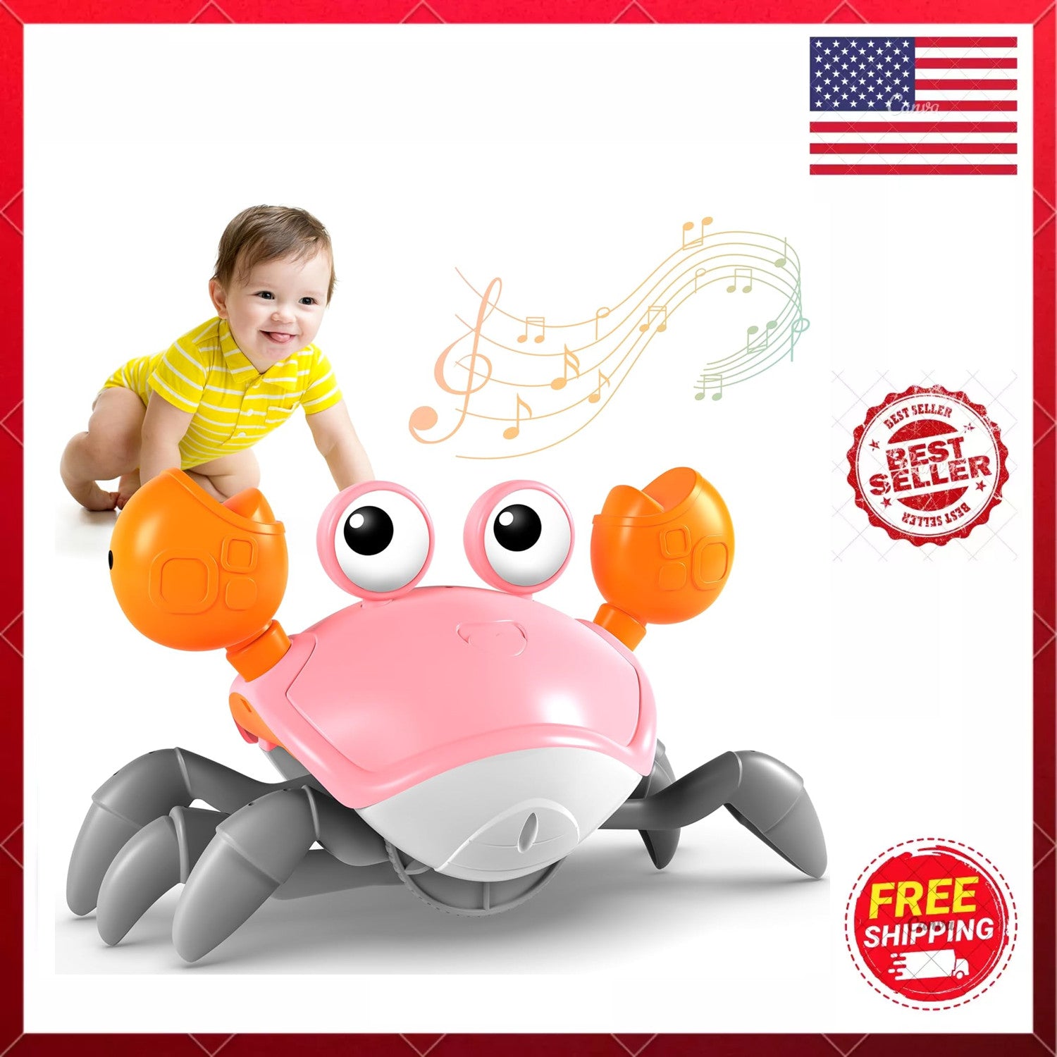 Crawling Crab Toy Infant Tummy Time Baby Toys Fun Interactive Dancing Walking